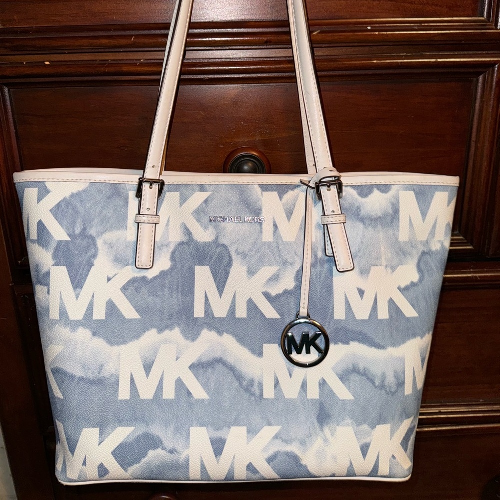 Pale blue multi Michael Kors carry all tote